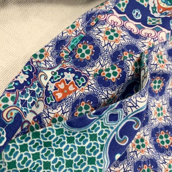 Chico’s 0 non iron 3/4 sleeves button down tunic shirt shacket pockets mosaic - Picture 7 of 11